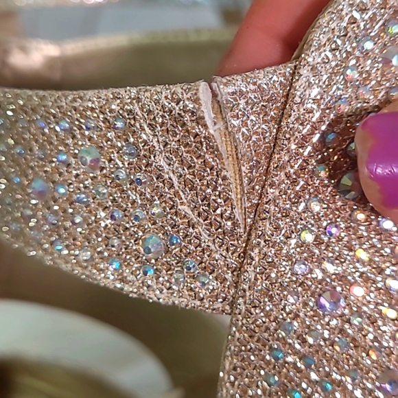 Rhinestone Bling Metallic Gold Heel Vegas Sparkly Stiletto Open Toe Heels Sz 7 - Picture 12 of 17